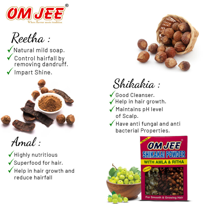 Om jee shikakai powder with amla & ritha 200gm - Image 4